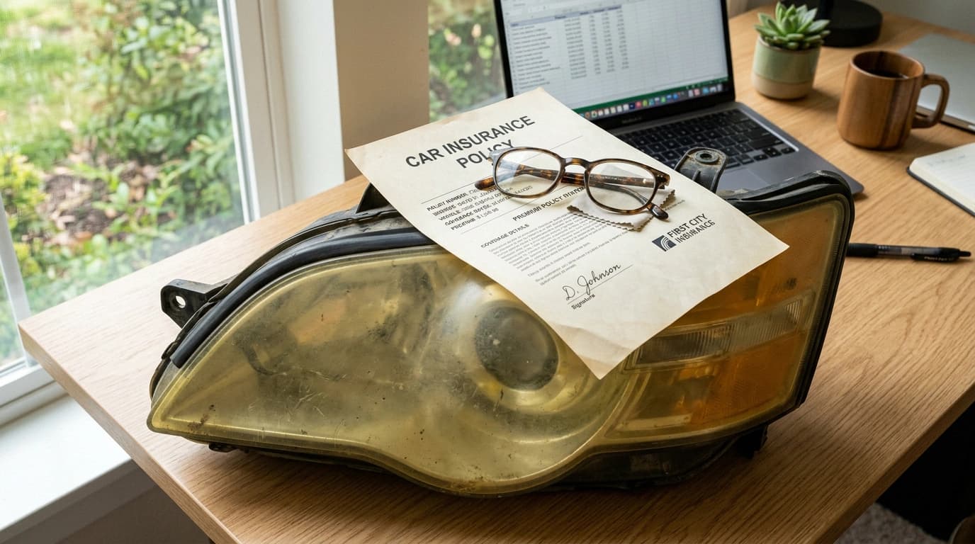 Car headlight with insurance contract