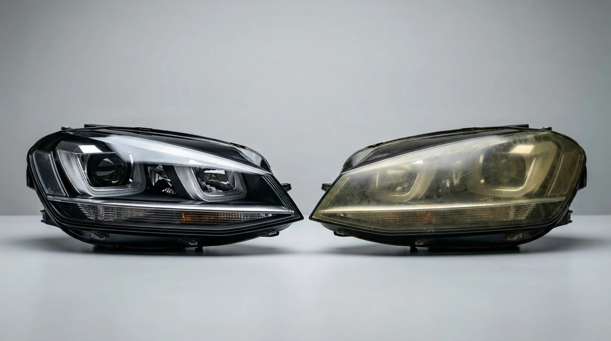 Two car headlights side by side